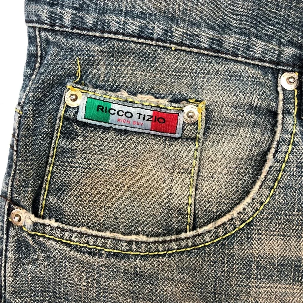 Ricco Tizio Rich Guy Jeans Mens 40x30 Blue Relaxed Straight Denim Distressed